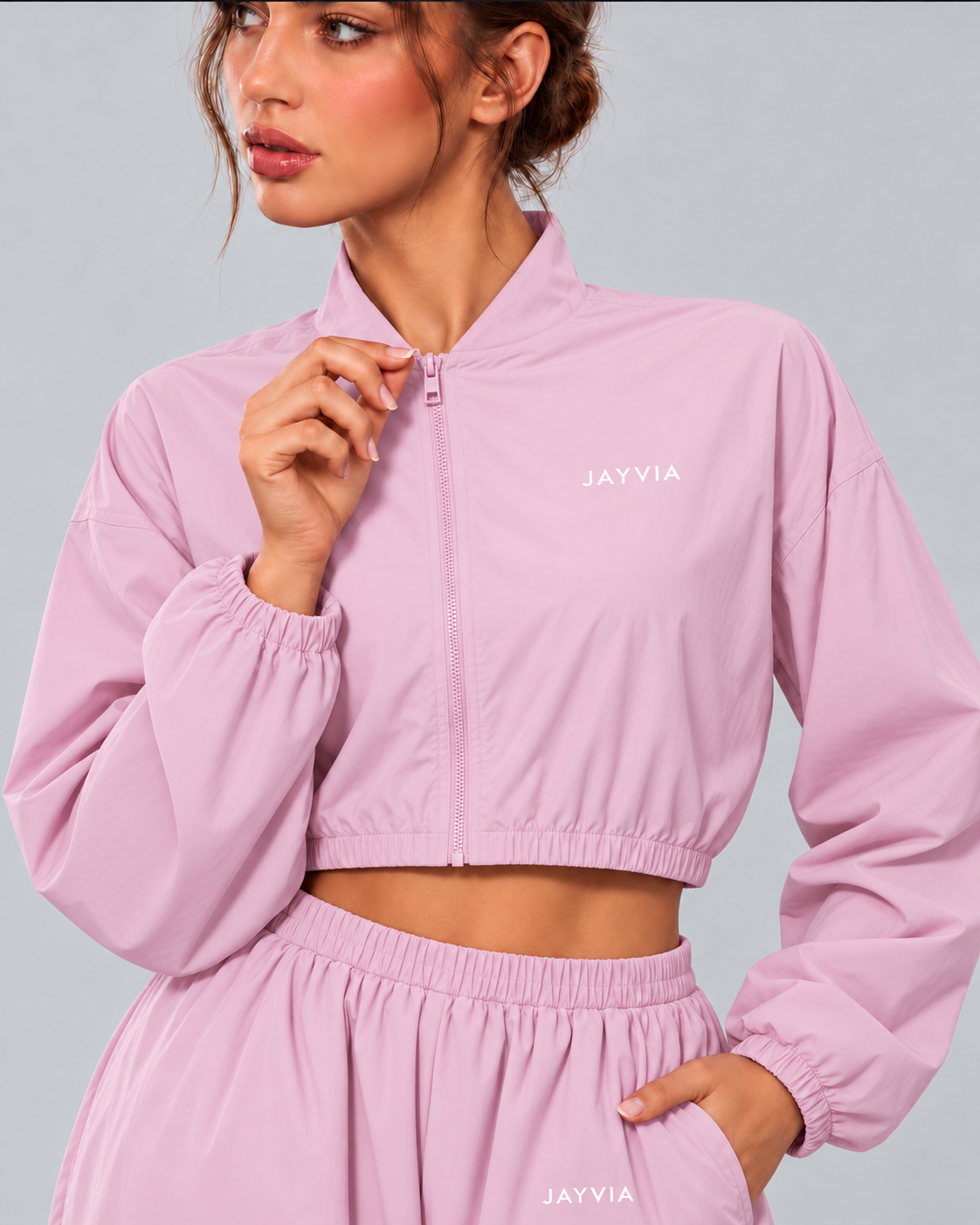 JAYVIA Afterglow Cropped Jacket – Blush Pink