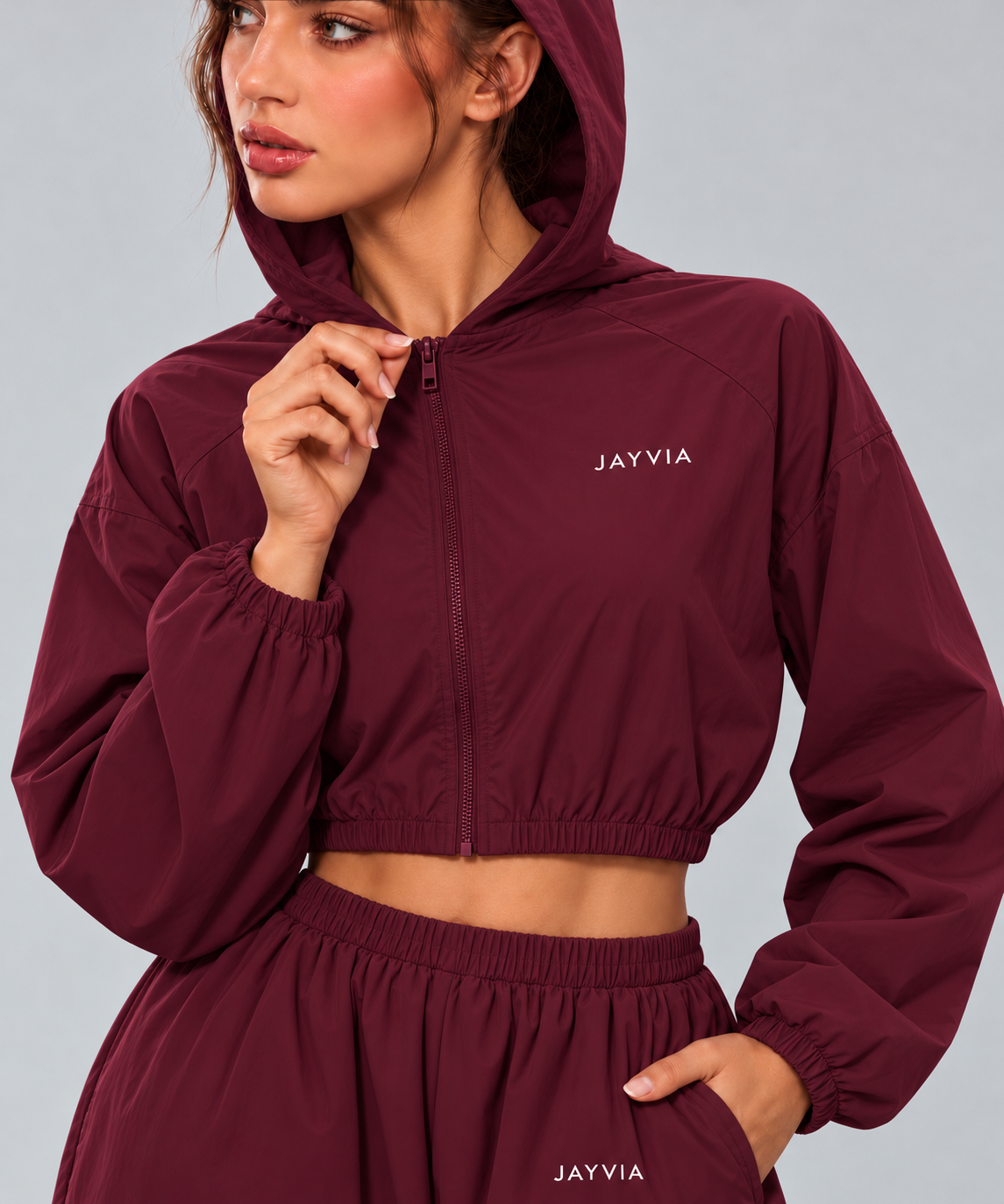 JAYVIA Afterglow Hooded Cropped Jacket – Wine