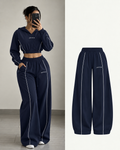 JAYVIA Afterglow Piped Wide-Leg Trousers – Navy