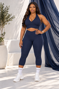JAYVIA Coutour Wrap Capri Leggings - Navy Blue